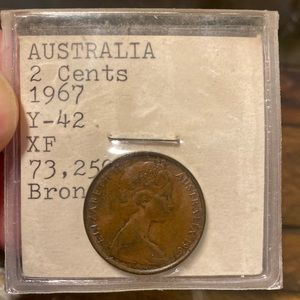 AUSTRALIA 2 cents 1967 XF BRONZE coin